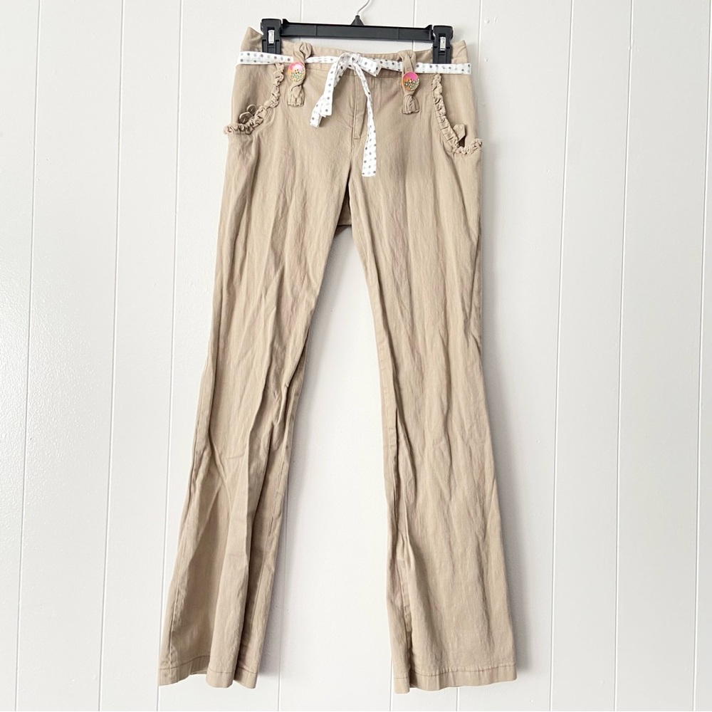 Azona tan low rise flare pants with belt, size medium